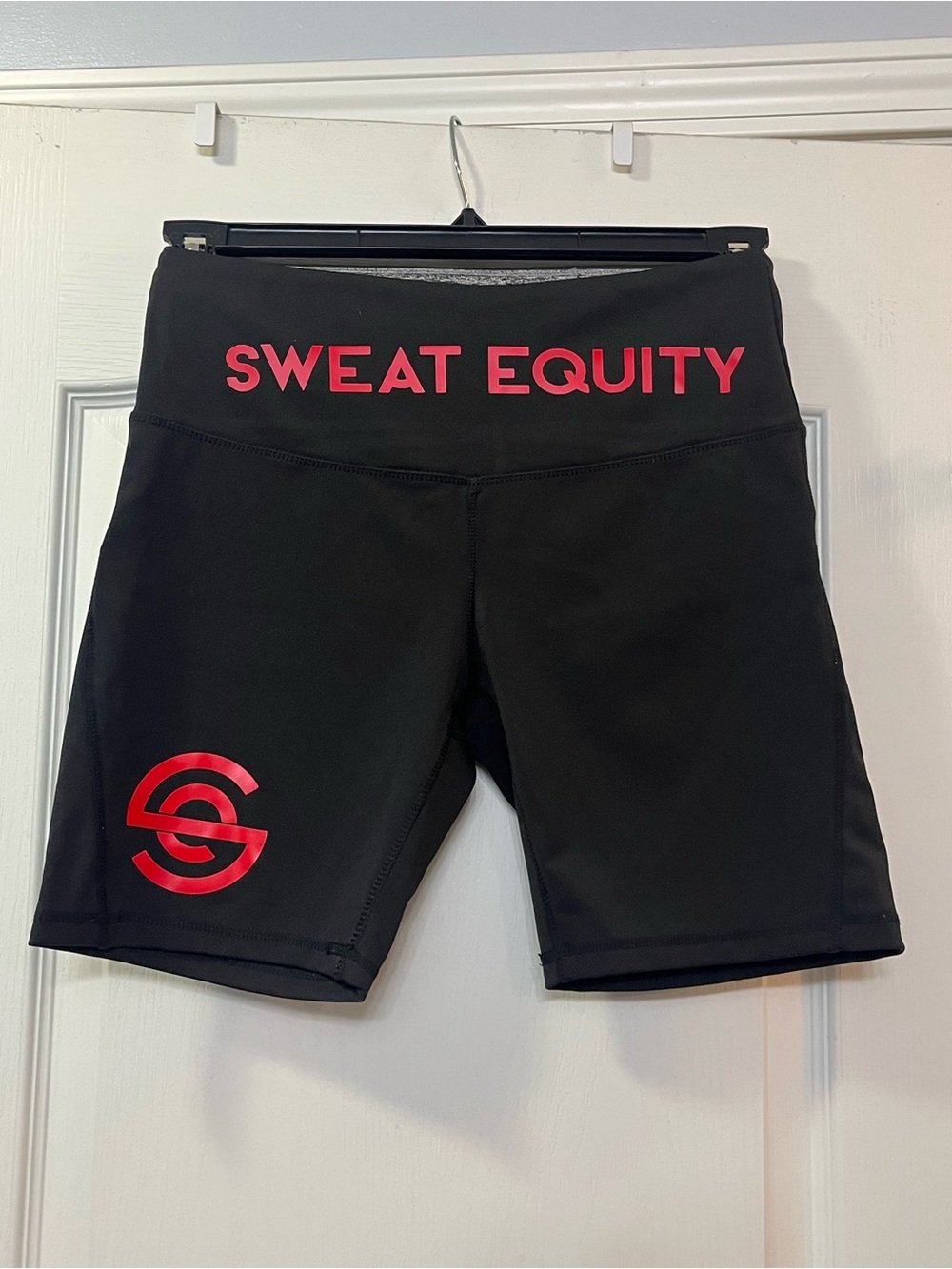Sweat Equity Black Athletic or Bike Shorts with Red Logo